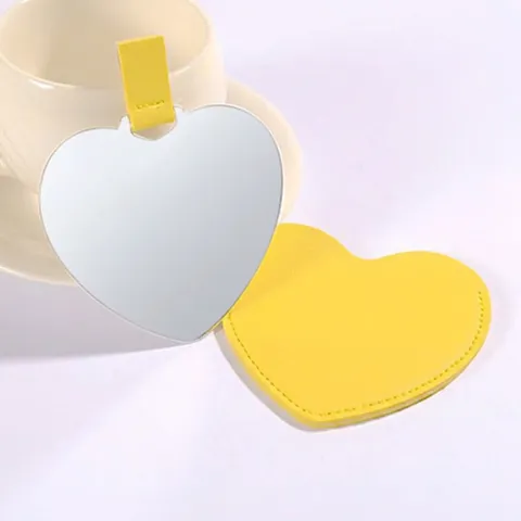 Heart Shape Makeup Mirror Stainless Steel Unbreakable Portable Pocket Mirror With PU Leather Sleeve Compact Vanity Handheld