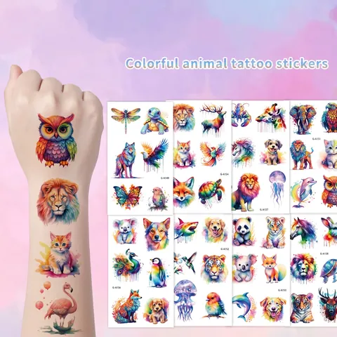 Pegatinas De Tatuajes Temporales Impermeables Acuarela Realista Animales Tigre Gato Mariposa Papel De Transferencia