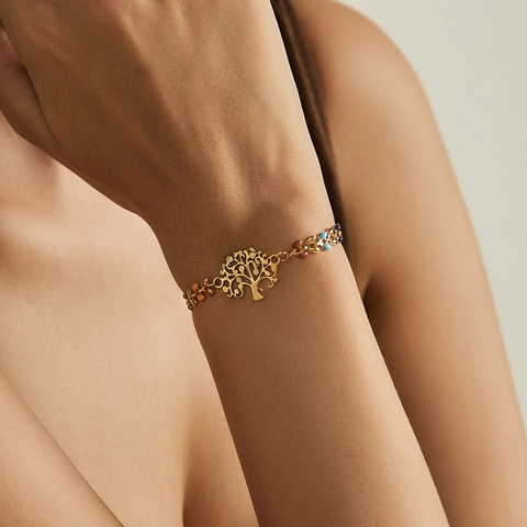 Minimalistisch Edelstahl Lebensbaum Emaille Blatt Kette Armband Für Damen Gold Mode Schmuck Verstellbar Hand Accessoire Geschenk