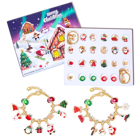 Weihnachts Adventskalender Armband DIY Schmuck Making Kit Legierung Emaille Anhänger Countdown Blindbox Mädchen Geschenk
