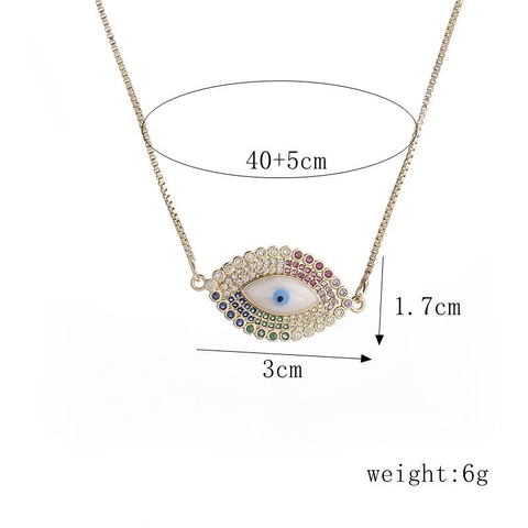 Evil Eye Pendant Necklace Copper Multi Color Zircon Mother Of Artificial Pearl Geometric Gold Plated Box Chain Elegant Women Jewelry