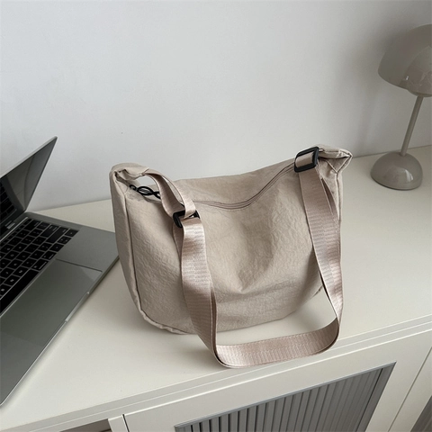 Women Casual Oxford Cloth Crossbody Bag Minimalist Half Moon Dumpling Bag Large Capacity Solid Color Shoulder Bag For Girls