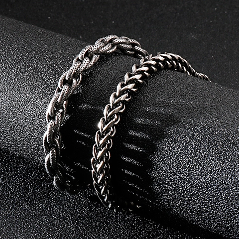Herren Vintage 316L Edelstahl Armband Distressed Retro Geflochtene Kubanische Kette Maskuliner Industrieschmuck Zylinderverschluss
