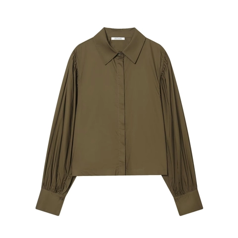 Blusa Mujer Camisa Plisada Mangas Abullonadas Color Sólido Poliéster Casual Moda Cuello Puntiagudo Tops