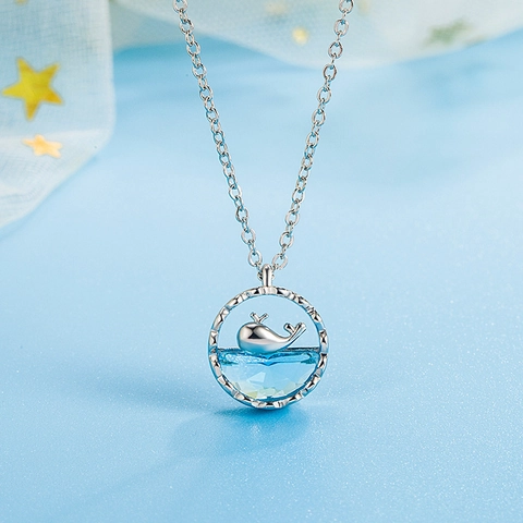Collana Pendente Balena Oceano Cristallo Blu Pietra Acciaio Inossidabile Gioielli Per Donne Ragazze Regalo Moda Estetica