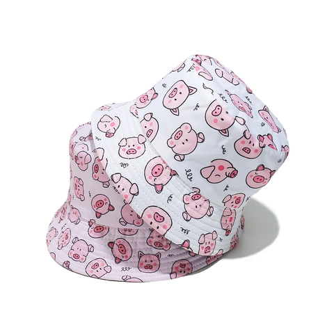 Cute Cartoon Pig Pattern Bucket Hat Polyester Sun Protection Summer Outdoor Beach Vacation Travel Casual Kawaii Style