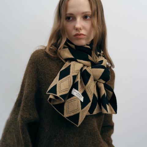 Sciarpa In Maglia A Rombi Argyle Inverno Caldo Finta Cashmere Morbido Chic Avvolgimento Collo Donna