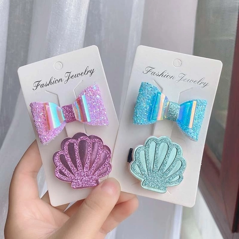 Pinzas Para El Cabello Con Lazo Y Concha Brillantes Horquillas Holográficas Estilo Coreano Tocado De Princesa Para Niñas