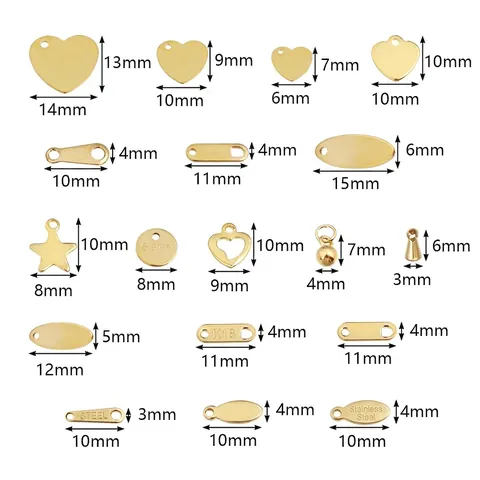 Colgantes De Acero Inoxidable Corazón Estrella Ovalado Mini Amuletos Chapados En Oro Para Creación De Joyas DIY Y Extensiones