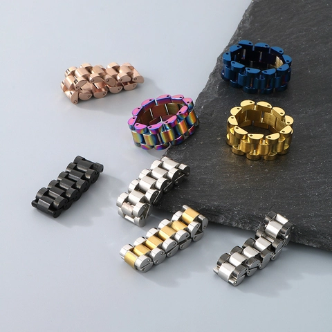 Uhrenarmband Kettenglied Ring Edelstahl Industrial Style Herren Schmuck Gebürstete Textur Mode Accessoire