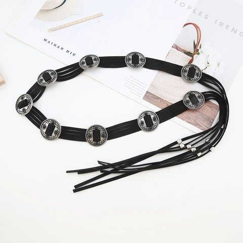 Cintura A Catena In Vita Boho Vintage Ecopelle Frange Nappa Lega Concho Stile Etnico Western Decorativo