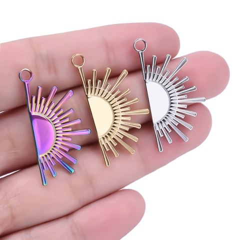304 Stainless Steel Sunburst Charms Half Sun Sunrise Pendants Radiant Ray Geometric DIY Jewelry Making Accessories For Women