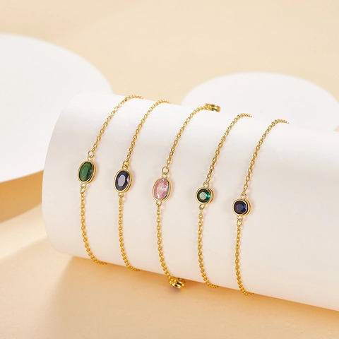 Geometric Bracelet 925 Sterling Silver Colorful Cubic Zirconia Oval Round Luxury Elegant Retro Banquet Accessory Women