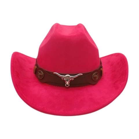 Vintage Western Cowboyhut Für Damen Herren Wildleder Ethno Fedora Hut Mit Stierkopf Metall Lederband Breitkrempiger Sonnenhut