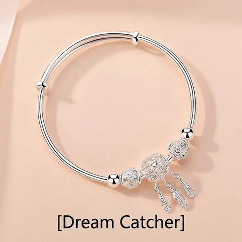 Dreamcatcher Bangle Bracelet Copper Silver Gold Plated Adjustable Feather Pendants Bohemian Jewelry For Women Girls
