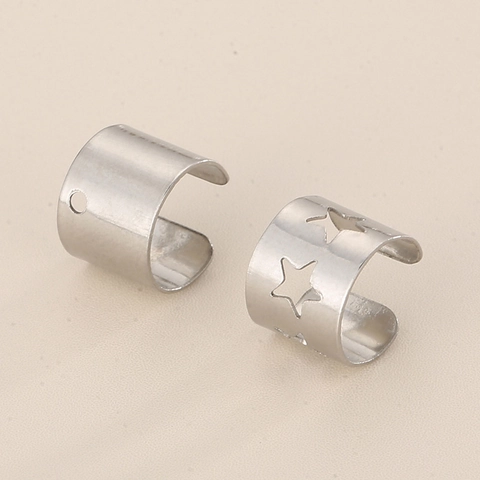 Ear Cuffs de Acero Inoxidable Con Calado de Estrella para Mujer Hombre Hip Hop Rock Geométricos Plata Metal Sin Perforación