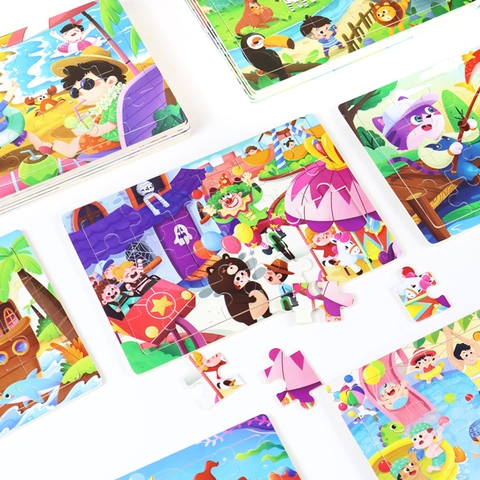 Wooden Jigsaw Puzzle Educational Cognitive Learning Cartoon Animal Vehicle Toy For Toddlers Kids Preschool