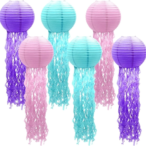 Jellyfish Paper Lanterns Colorful Hanging Mermaid Birthday Ocean Theme Party Decorations DIY Mermaid Ornament