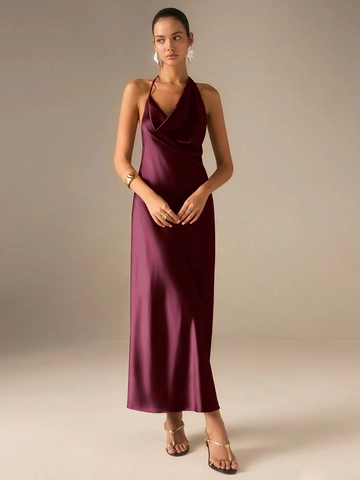 Vestido Largo De Satén Con Cuello Halter Espalda Descubierta Color Sólido Sexy Elegante Sin Mangas Para Mujer