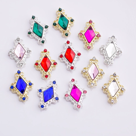 Rhombus Nagelkunst Charms Legierung Strass Retro Royal Stil Bunte Maniküre DIY Dekoration Zubehör Schmuck