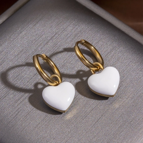 Orecchini a Cerchio in Acciaio Inossidabile Vintage Francese per Donna Placcati in Oro con Pendente a Cuore Ventaglio Farfalla Sole Perla Artificiale