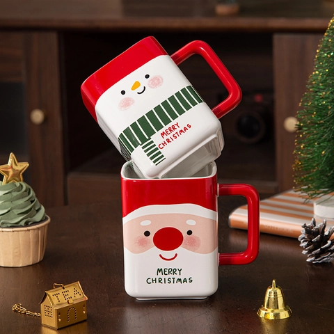 Tazza Quadrata In Ceramica Di Natale Babbo Natale Pupazzo Di Neve Motivo Resistente Al Calore Caffè Acqua Tazza Tema Regalo Festivo