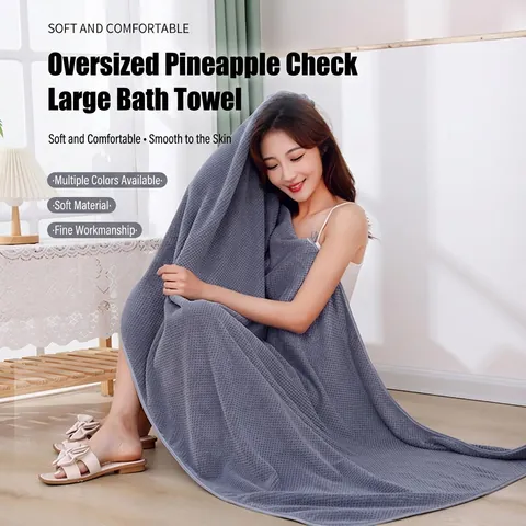 Serviette De Bain Surdimensionnée En Polaire Corail Texture Gaufre Épaissie Absorbante Douce Enveloppement Pour Adultes Maison
