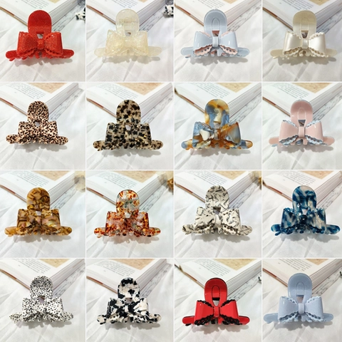 Französische Süße Celluloseacetat Schleife Haarklammer Hohlspitzen Design Shark Clip Vintage Elegante Haaraccessoires Für Frauen