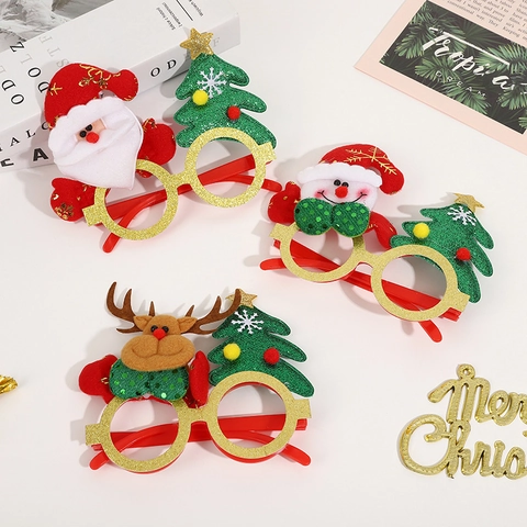 Christmas Decorative Glasses Frames Plastic Felt Glitter Santa Reindeer Snowman Holiday Party Favors Costume For Kids Adults