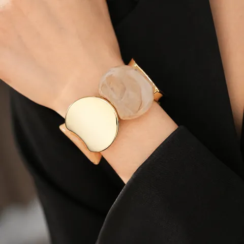 Vintage Brede Armband Voor Dames Legering En Hars Met Marmertextuur Elastische Mode-Sieraden