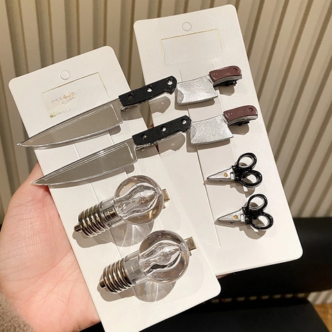 Pinzas Para El Cabello Creativas Divertidas Simulación Cuchillo Tijeras Satélite Bombilla Aleación Resina Novedad Tocado Para Mujeres Niñas Fiesta