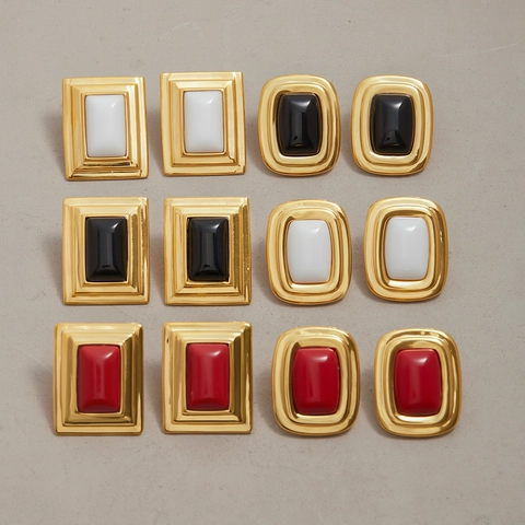 Vintage Edelstahl Achat Ohrstecker Für Damen Geometrisch Gehämmert Gold Beschichtete Ohrringe Wasserdicht Hypoallergen Schmuck