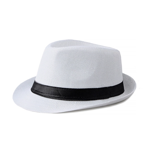 Klassieke Britse Retro Geweven Linnen Fedora Hoed Korte Rand Met Zwart Lint Zonbescherming Uniseks Accessoire
