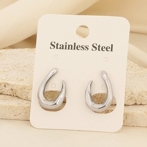 Pendientes Geométricos En Forma De C De Acero Inoxidable Vintage Francés Para Mujer Pendientes De Acero De Titanio Pulido Minimalistas