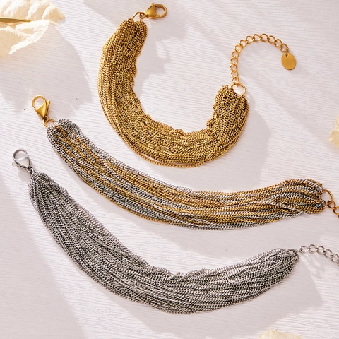 Stainless Steel Multi Layer Necklace And Bracelet Jewelry Mixed Color Ins Chunky Multi Strand Chain Waterproof Hypoallergenic