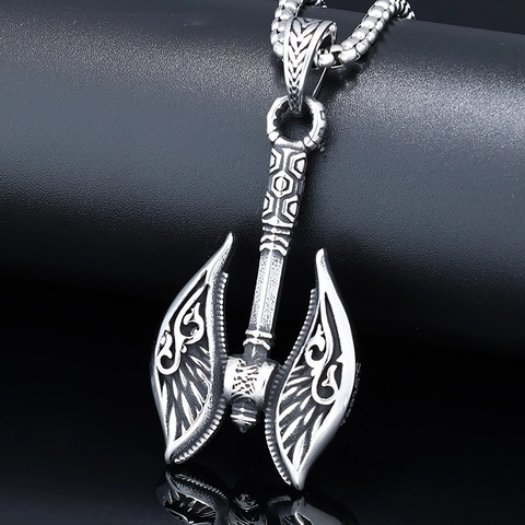 Axe Pendant Necklace Stainless Steel Nordic Viking Mythology Totem Punk Gothic Vintage Jewelry For Men