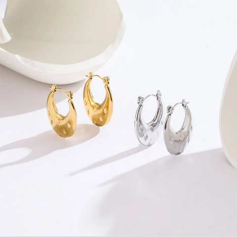 Stainless Steel Chunky Hoop Ohrringe Texturiert Unregelmäßig Geometrisch C-Form 18K Vergoldet Für Damen