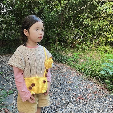 Kinder Handgehäkelte Giraffe Umhängetasche Süße 3D Tier Strick Schultertasche Für Kleinkinder Mädchen Neuheit Accessoire