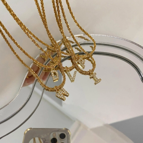Collana Con Pendente a Lettera Iniziale in Acciaio Inossidabile Scintillante Zirconia Tono Oro Gioielli per Donna Regalo