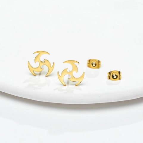Stainless Steel Stud Earrings 18K Gold Plated Vortex Geometric Hollow Design Trendy Hip Hop Punk Style Jewelry
