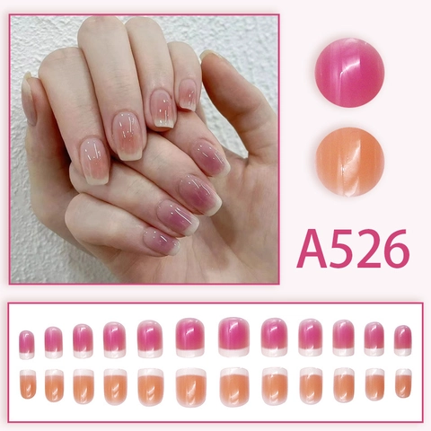 Press On Nails Pink Peach Blush Gradient French Style Short Square Round False Nails Resin Boxed Including Adhesive