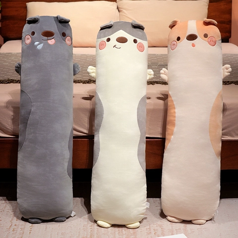 Lungo Cuscino Di Peluche Animale Morbido Cane Gatto Forma Cilindrica Cuscino Per Dormire Supporto Fodera Rimovibile Lavabile