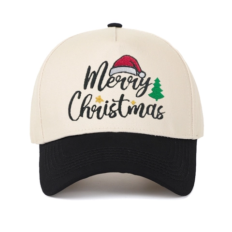Cappellino Da Baseball Ricamo Merry Christmas Cotone Colore A Contrasto Cappello Snapback Festivo Unisex