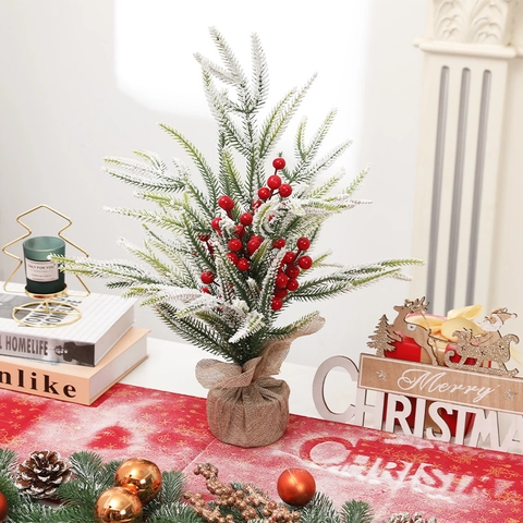 Mini Albero Di Natale Innevato Ornamento Da Tavolo Base In Legno Neve Artificiale PE PVC Decorazione Festiva Miniatura