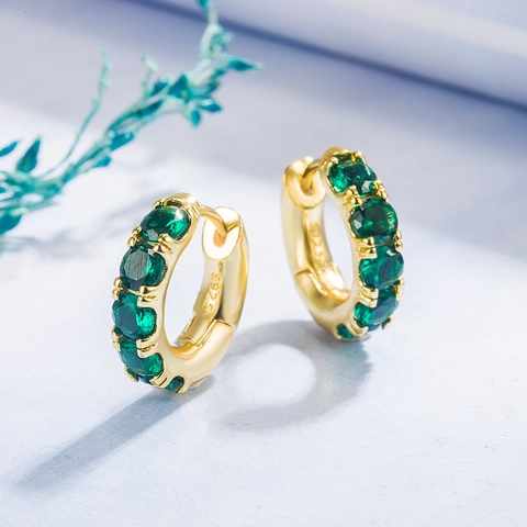 Fashion Copper Zirconia Hoop Earrings For Women Geometric Round Emerald Green Blue Red Inlaid Jewelry Accessories Gift