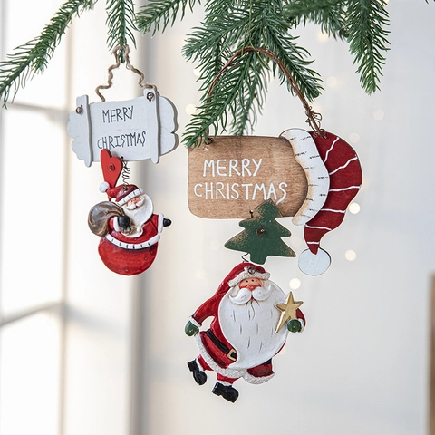 Kerstboom Hanger Kerstman Beschilderd Hars Houten Vintage Feest Decor Merry Christmas Bord