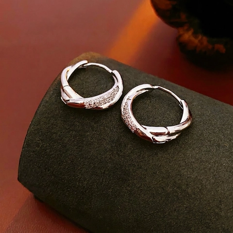 Twisted Round Hoop Earrings With 925 Sterling Silver Earring Post Copper Zircon Fashion Chic Jewelry For Women