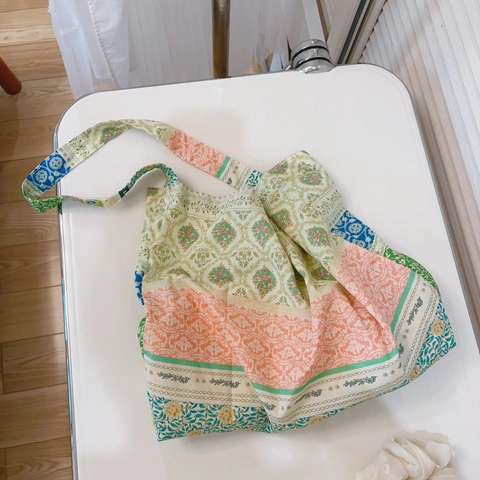 Bloemen Katoen Canvas Draagtas Dames Grote Capaciteit Schoudertas Lichtgewicht Casual Zomer Hobo Stijl