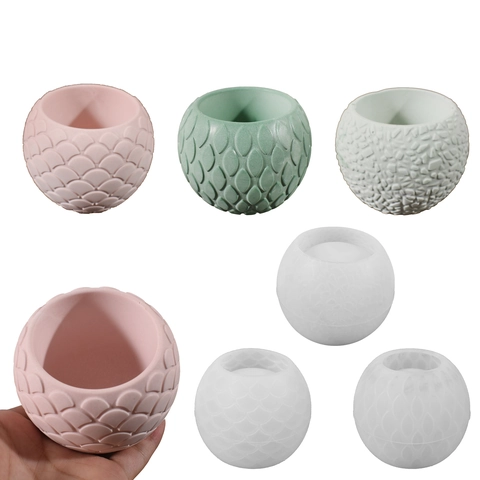 Round Silicone Mold For DIY Flower Pot And Candle Cup Embossed Fish Scale Leaf Geometric Texture Resin Casting Craft