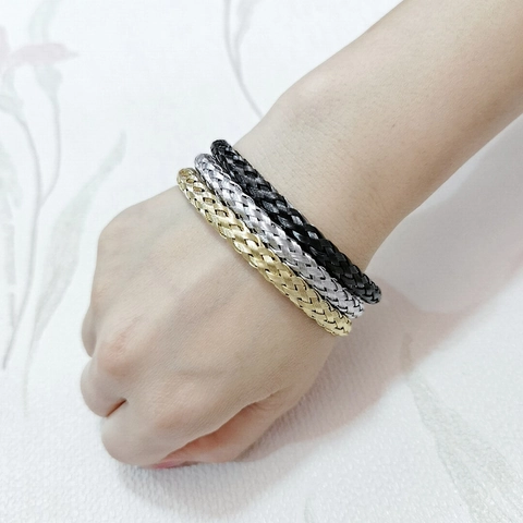 Bracciale Rigido Aperto In Acciaio Inossidabile Maglia Intrecciata Impermeabile Resistente All'appannamento Design Torsione Per Uomo Donna